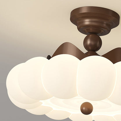Contemporary Creative Crown Round Iron PE LED Semi-Flush Mount Ceiling Light For Bedroom
