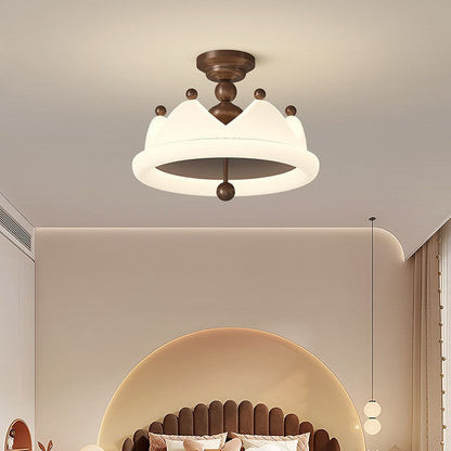 Contemporary Creative Crown Round Iron PE LED Semi-Flush Mount Ceiling Light For Bedroom