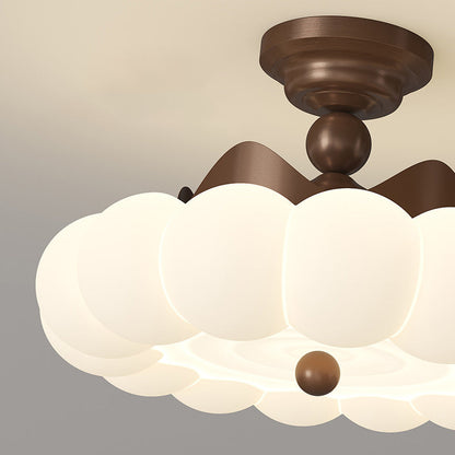Contemporary Creative Crown Round Iron PE LED Semi-Flush Mount Ceiling Light For Bedroom