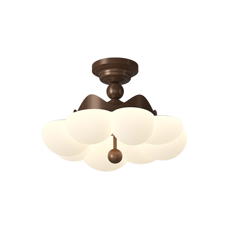 Contemporary Creative Crown Round Iron PE LED Semi-Flush Mount Ceiling Light For Bedroom