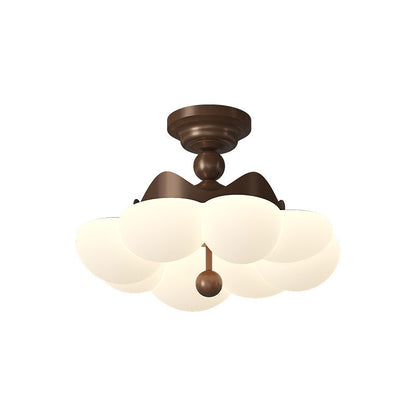 Contemporary Creative Crown Round Iron PE LED Semi-Flush Mount Ceiling Light For Bedroom