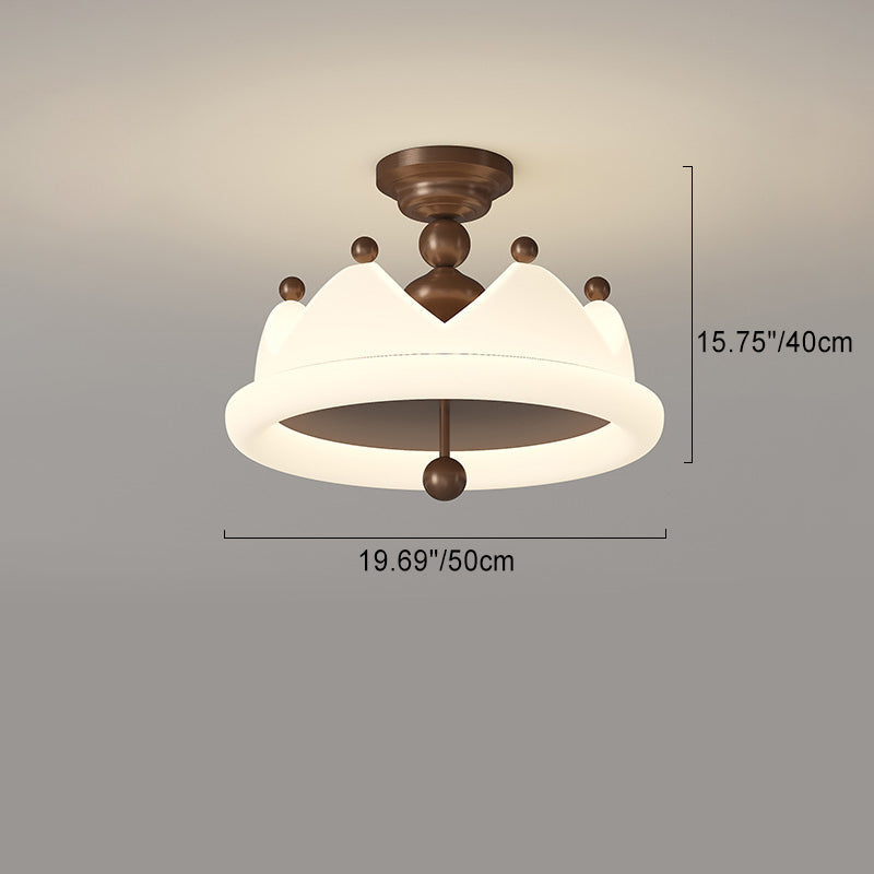 Contemporary Creative Crown Round Iron PE LED Semi-Flush Mount Ceiling Light For Bedroom