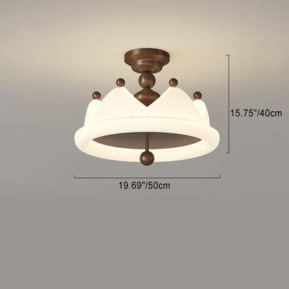 Contemporary Creative Crown Round Iron PE LED Semi-Flush Mount Ceiling Light For Bedroom