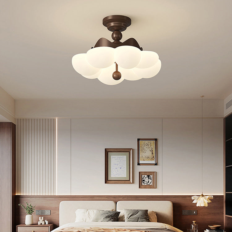 Contemporary Creative Crown Round Iron PE LED Semi-Flush Mount Ceiling Light For Bedroom