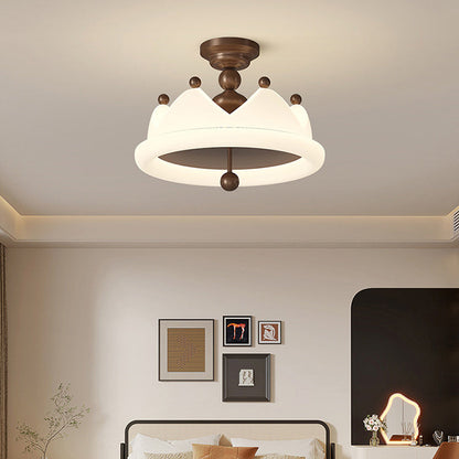 Contemporary Creative Crown Round Iron PE LED Semi-Flush Mount Ceiling Light For Bedroom