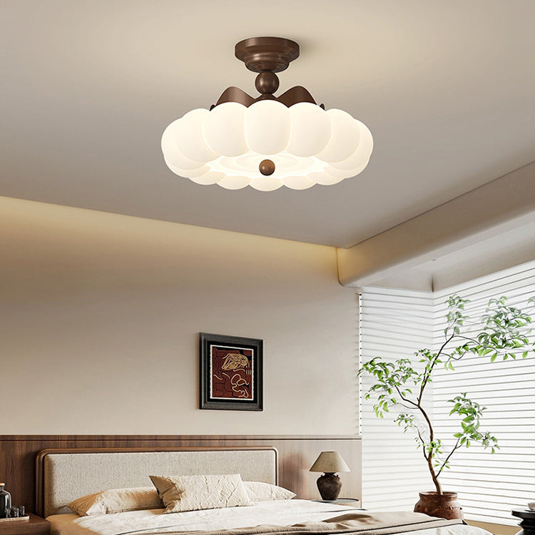 Contemporary Creative Crown Round Iron PE LED Semi-Flush Mount Ceiling Light For Bedroom