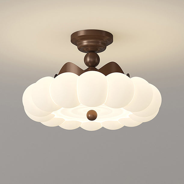 Contemporary Creative Crown Round Iron PE LED Semi-Flush Mount Ceiling Light For Bedroom