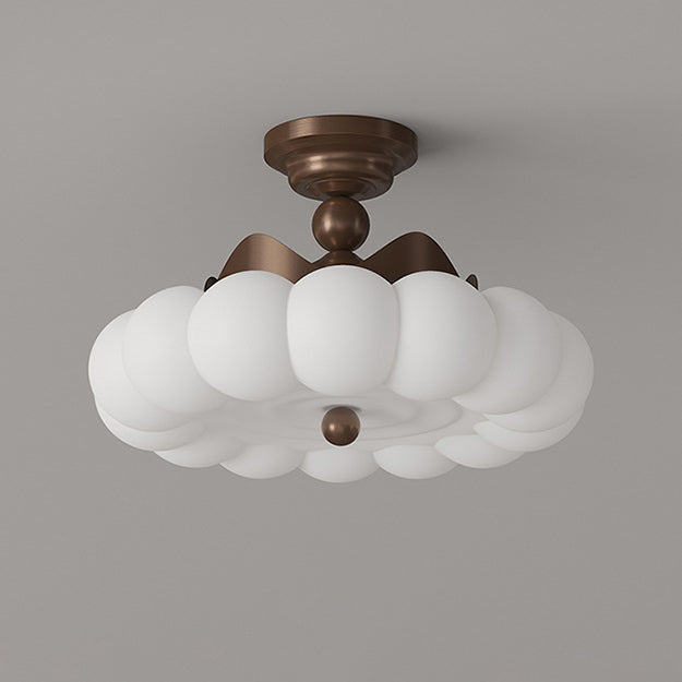 Contemporary Creative Crown Round Iron PE LED Semi-Flush Mount Ceiling Light For Bedroom
