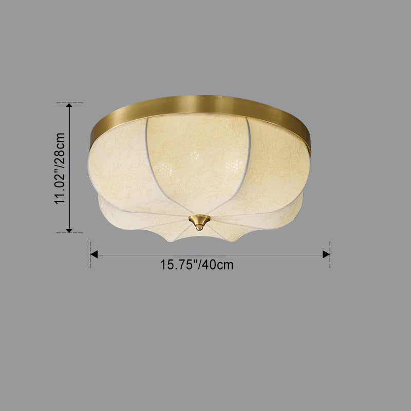 Traditional French Dome Copper Fabric LED Flush Mount Ceiling Light For Bedroom