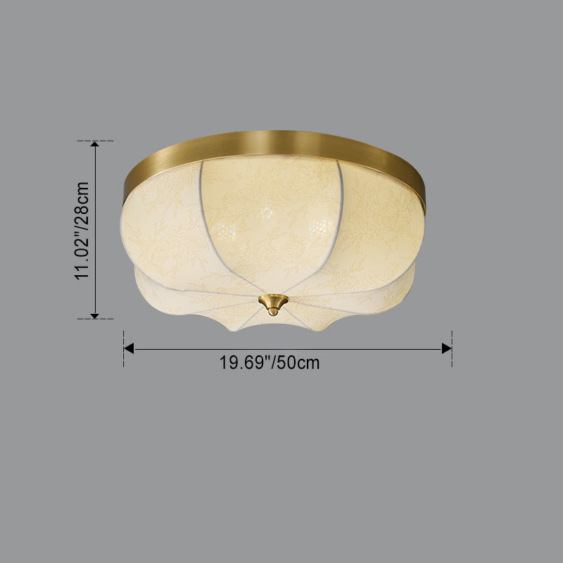 Traditional French Dome Copper Fabric LED Flush Mount Ceiling Light For Bedroom