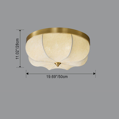 Traditional French Dome Copper Fabric LED Flush Mount Ceiling Light For Bedroom
