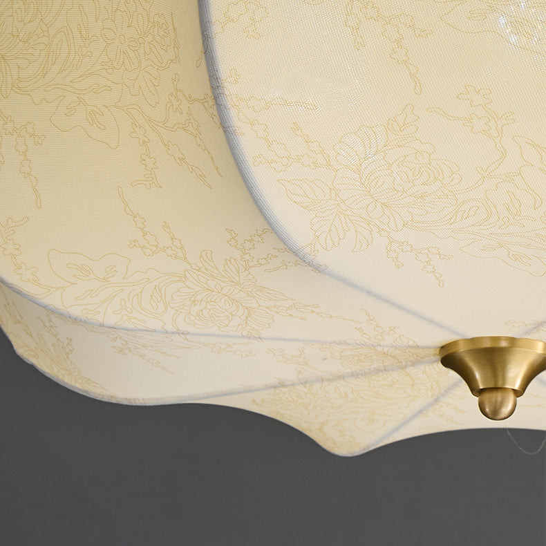 Traditional French Dome Copper Fabric LED Flush Mount Ceiling Light For Bedroom