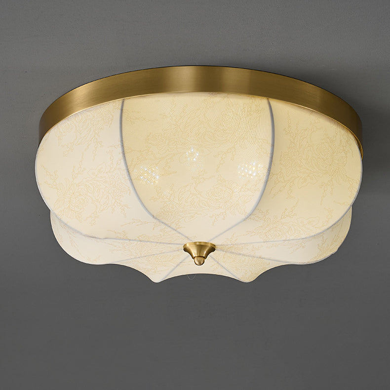 Traditional French Dome Copper Fabric LED Flush Mount Ceiling Light For Bedroom