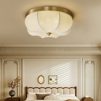 Traditional French Dome Copper Fabric LED Flush Mount Ceiling Light For Bedroom