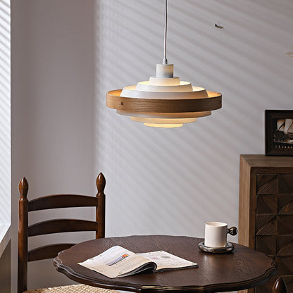 Traditional French Circle Iron Wood 1-Light Pendant Light For Living Room