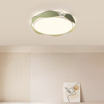 Traditional French Flower Round PVC Iron Crystal LED Flush Mount Ceiling Light For Bedroom