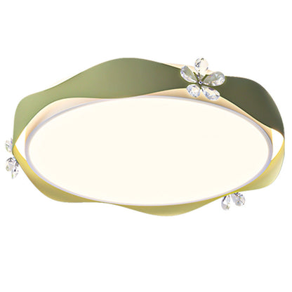 Traditional French Flower Round PVC Iron Crystal LED Flush Mount Ceiling Light For Bedroom