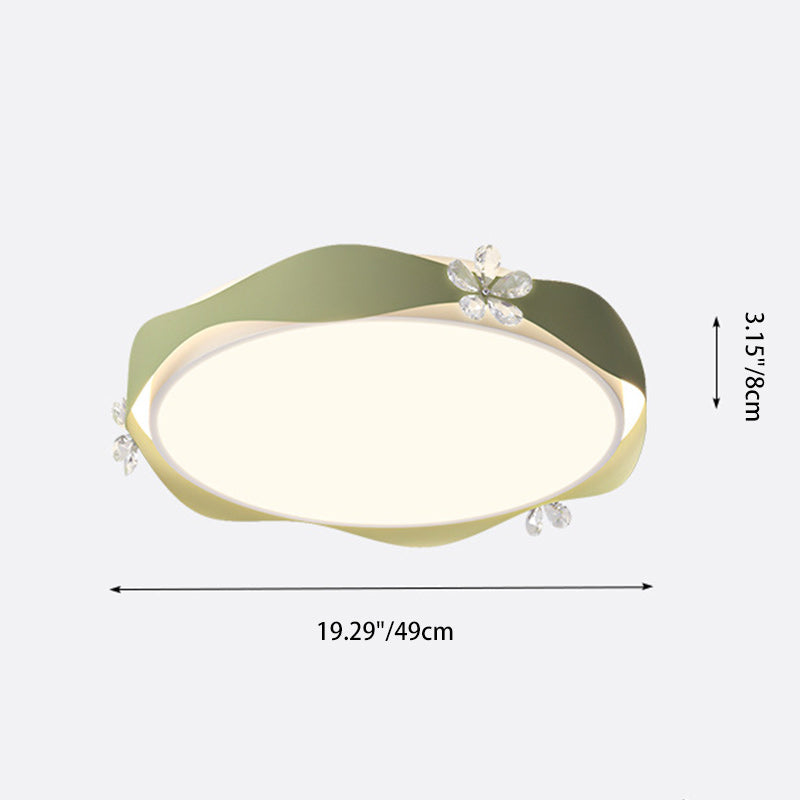 Traditional French Flower Round PVC Iron Crystal LED Flush Mount Ceiling Light For Bedroom