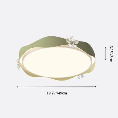 Traditional French Flower Round PVC Iron Crystal LED Flush Mount Ceiling Light For Bedroom