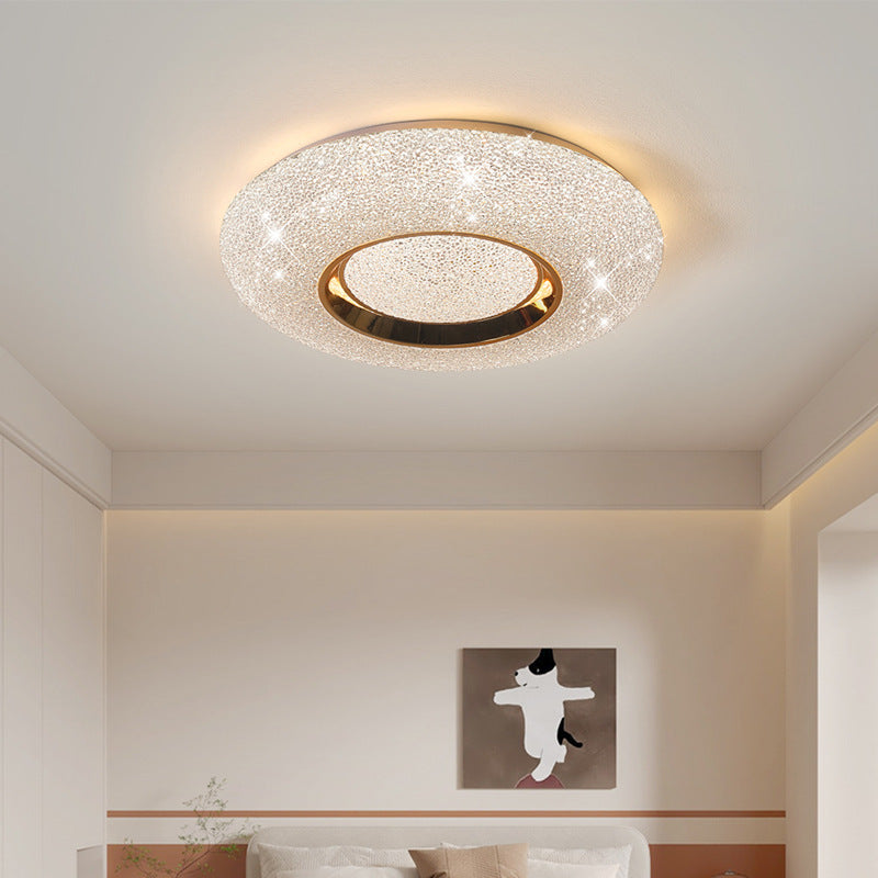 Modern Luxury Round Iron Crystal LED Flush Mount Ceiling Light for Bedroom