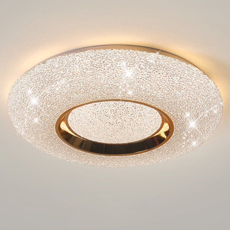 Modern Luxury Round Iron Crystal LED Flush Mount Ceiling Light for Bedroom