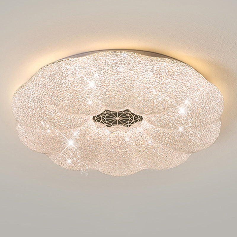 Modern Luxury Round Iron Crystal LED Flush Mount Ceiling Light for Bedroom