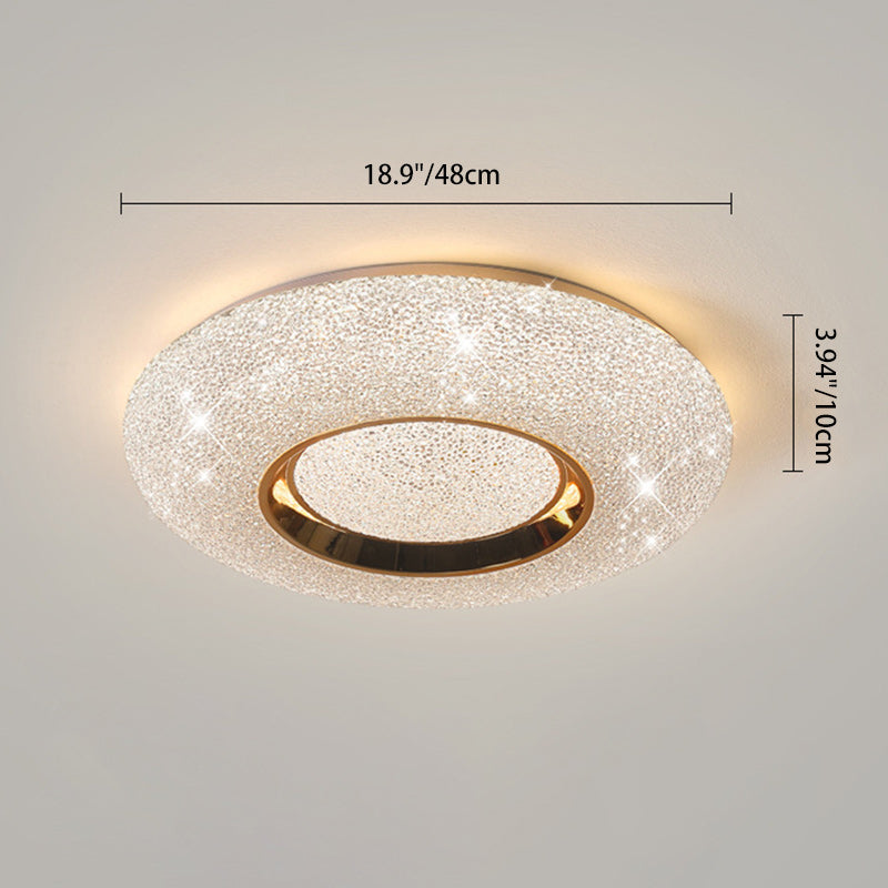 Modern Luxury Round Iron Crystal LED Flush Mount Ceiling Light for Bedroom