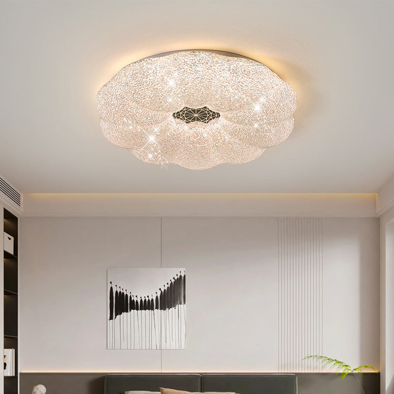 Modern Luxury Round Iron Crystal LED Flush Mount Ceiling Light for Bedroom