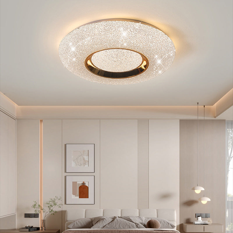 Modern Luxury Round Iron Crystal LED Flush Mount Ceiling Light for Bedroom