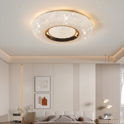 Modern Luxury Round Iron Crystal LED Flush Mount Ceiling Light for Bedroom