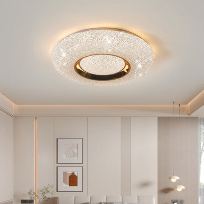 Modern Luxury Round Iron Crystal LED Flush Mount Ceiling Light for Bedroom