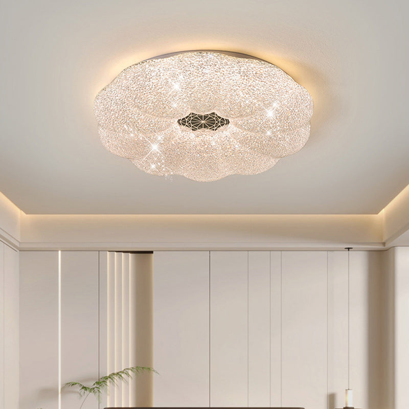Modern Luxury Round Iron Crystal LED Flush Mount Ceiling Light for Bedroom