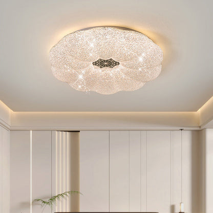 Modern Luxury Round Iron Crystal LED Flush Mount Ceiling Light for Bedroom