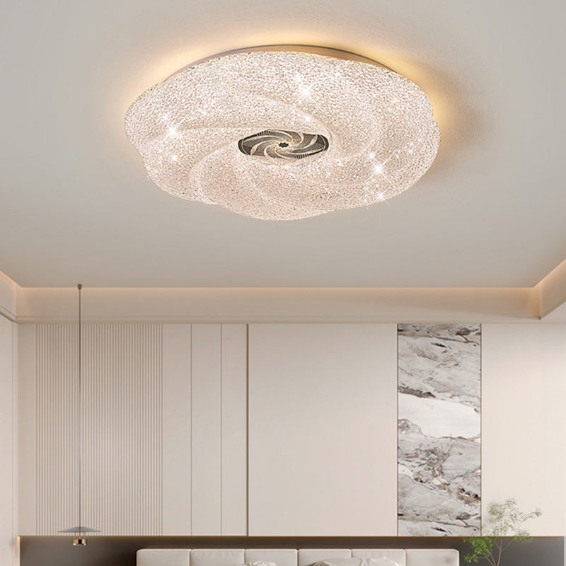 Modern Luxury Round Iron Crystal LED Flush Mount Ceiling Light for Bedroom