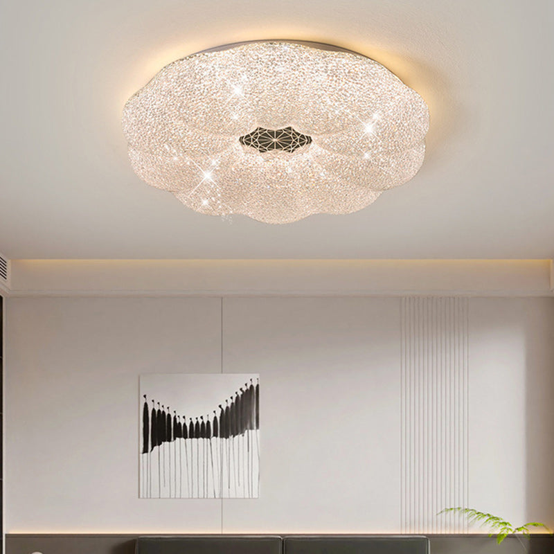 Modern Luxury Round Iron Crystal LED Flush Mount Ceiling Light for Bedroom