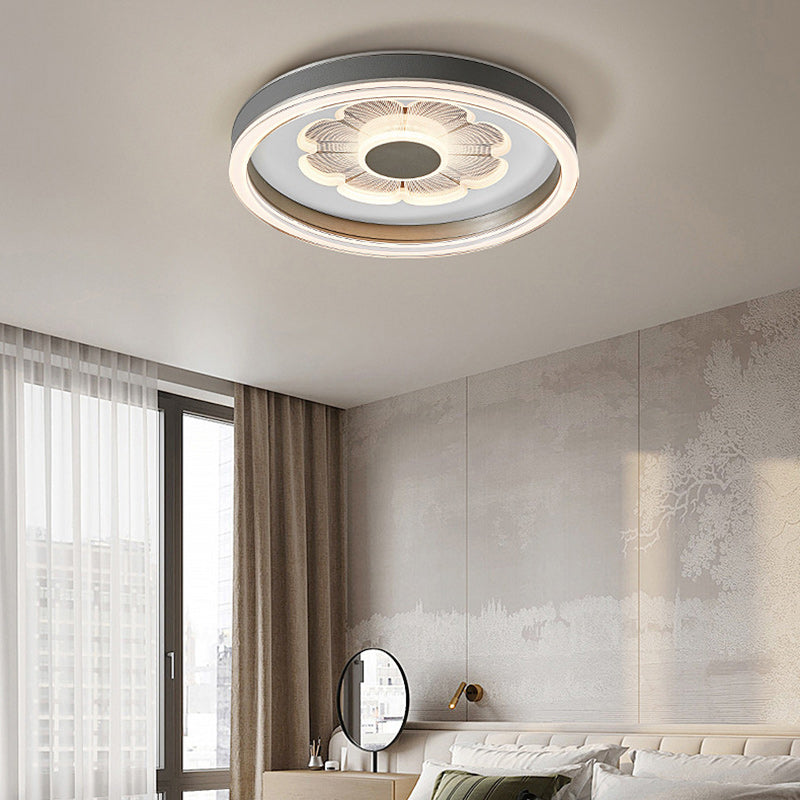 Modern Simplicity Round Iron Aluminum Acrylic Leather LED Flush Mount Ceiling Light For Bedroom
