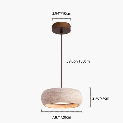 Traditional Vintage Round Yellow Travertine Walnut Wood LED Pendant Light for Bedroom