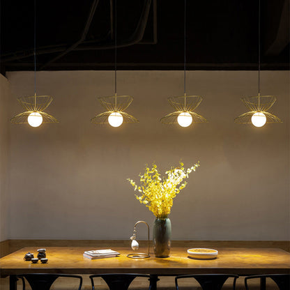 Contemporary Creative Straw Hat Iron 1-Light Pendant Light For Living Room