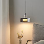 Contemporary Scandinavian Cylinder Glass Iron LED Pendant Light For Bedroom