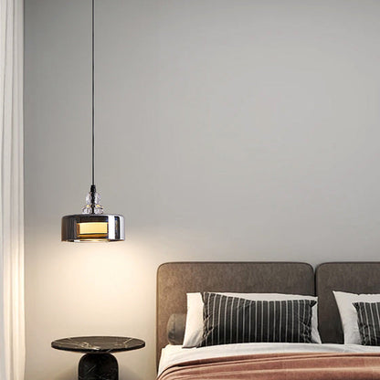 Contemporary Scandinavian Cylinder Glass Iron LED Pendant Light For Bedroom