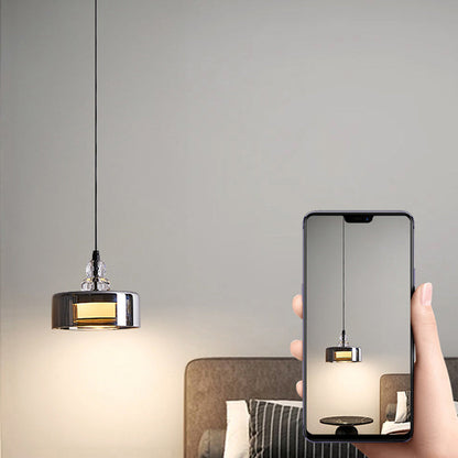 Contemporary Scandinavian Cylinder Glass Iron LED Pendant Light For Bedroom