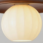 Traditional Japanese Ball Iron Solid Wood Glass 1-Light Pendant Light For Bedroom