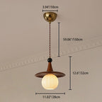 Traditional Japanese Ball Iron Solid Wood Glass 1-Light Pendant Light For Bedroom