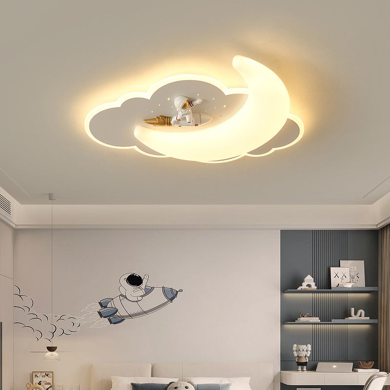Contemporary Creative Kids Moon Iron Acrylic LED Flush Mount Ceiling Light for Bedroom