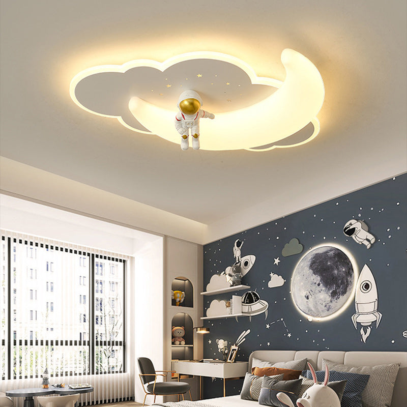 Contemporary Creative Kids Moon Iron Acrylic LED Flush Mount Ceiling Light for Bedroom