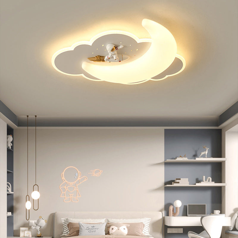 Contemporary Creative Kids Moon Iron Acrylic LED Flush Mount Ceiling Light for Bedroom
