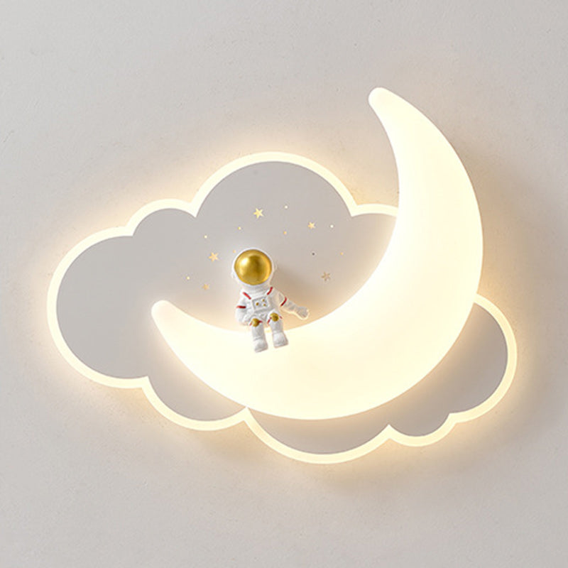 Contemporary Creative Kids Moon Iron Acrylic LED Flush Mount Ceiling Light for Bedroom
