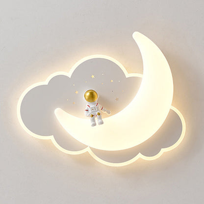 Contemporary Creative Kids Moon Iron Acrylic LED Flush Mount Ceiling Light for Bedroom
