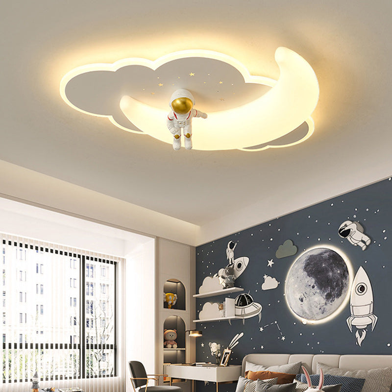 Contemporary Creative Kids Moon Iron Acrylic LED Flush Mount Ceiling Light for Bedroom