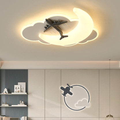 Contemporary Creative Kids Moon Iron Acrylic LED Flush Mount Ceiling Light for Bedroom